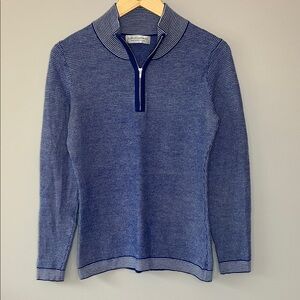 Lochcarron of Scotland Pure New Wool Quarter Zip Pullover Sweater Small Blue